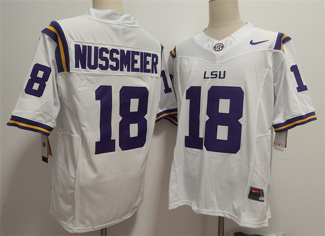 Men's LSU Tigers #18 Garrett Nussmeier White F.U.S.E. Stitched Jersey